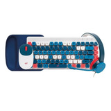 Set Teclado Inalámbrico + Audífono + Mouse + Mousepad Azul