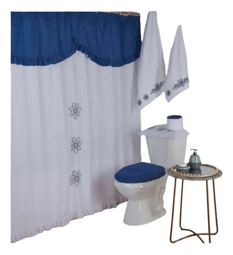 Juego Cortina Baño Bordado Premium 6 Piezas Velutti