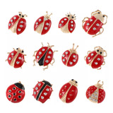 12 Broches Decorativos De Color Rojo Con Forma De Escarabajo