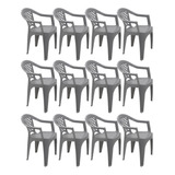 Combo 12 Cadeiras Com Braços Tramontina Iguape Cinza