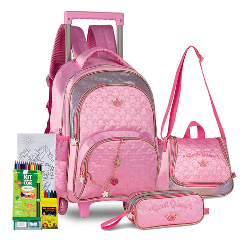 Kit Mochila Rodinha Sereia Princesa Sweet Queen Infantil Top