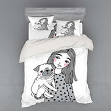 Fundas Para Edredones - Ambesonne Pug Bedding Set, Girl Hold