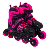 Patins Infantil Inline C/ 4 Rodas Rosa/preto 38-41