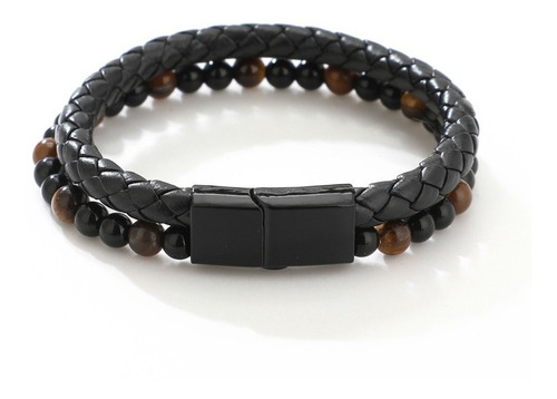 Pulsera De Piel Y Acero Inoxidable Brazalete Para Hombre