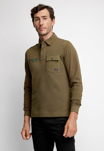 Polera Hombre Manga Larga Polo Verde Fw 2023 Ferouch