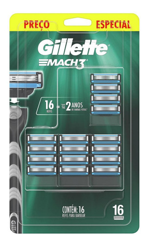 Carga Para Aparelho De Barbear Gillette Mach3 16 Unidades