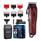 Kit Maquina Kemei Shaver 110-220v Barbeiro Motor Potente 