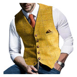 Chaleco De Traje De Tweed De 5 Botones De Ajuste Slim Fit Fo