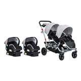 Cochecito De Paseo Doble Infanti Duo Ride S813 Gris +2 Bases + 2 Huevitos