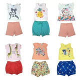 Kit 12 Pçs De Roupa T 1 Ao 12 Feminina 6 Camiseta + 6 Shorts