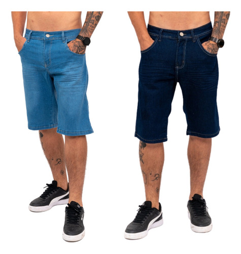 Kit 2 Bermudas Jeans Masculinas Com Lycra Elastano Original