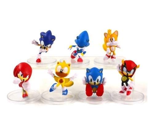 Kit 7 Bonecos Sonic Hedgehog  Miniaturas Em Pedestal Coleção