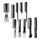 Set Peluquería Barbería 10 Peines Variados Con Estuche 