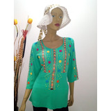 Blusa Hippie Randa Verde Bordados Cartago Edis