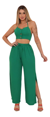 Conjunto Feminina Calça Pantalona Abertura Lateral E Cropped | MercadoLivre