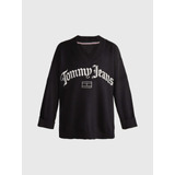 Suéter Oversize Negro De Cuello V Con Logo Tommy Jeans Mujer