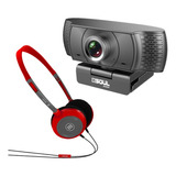 Cámara Webcam Full Hd 1080p + Auriculares Plegable Microfono