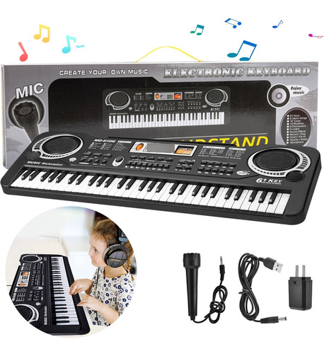 Teclado Musical 61 Teclas Electrico Para Niños Con Micrófon