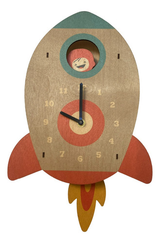 Reloj Péndulo Madera Niños Cohete Astronauta - Usado