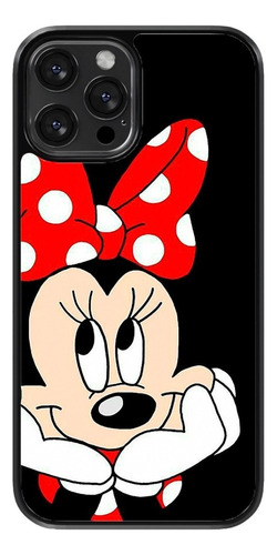 Funda Para Celular Minnie Mouse Fondo Negro Moda Disney Moño