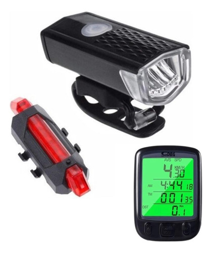 Kit Farol Lanterna +velocímetro P/bike Luz Noturna Ultra Led