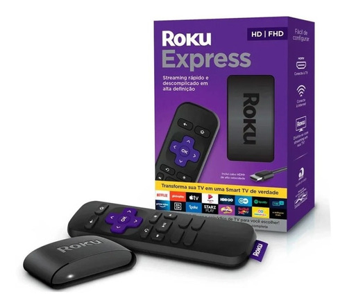 Roku Express Streaming Fhd Transforma Tv Smart Vários Canais