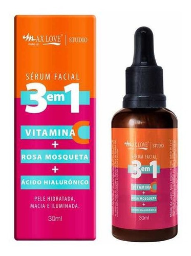 3 Em 1 Vit C + Rosa Mosqueta+sérum Facial Hialurônico 30ml