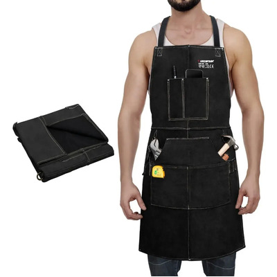 Delantal De Soldadura Arccaptain De Piel De Vacuno Resistent Negro