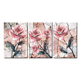 Cuadro Decorativo Triptico Flores Rosado Vintage