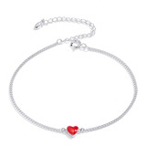 Pulsera De Corazón Rojo Carmín Exclusiva De Plata De Ley 925