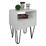 Mesa Apoio Cabeceira Gaveta Estilo Industrial Off White Laca