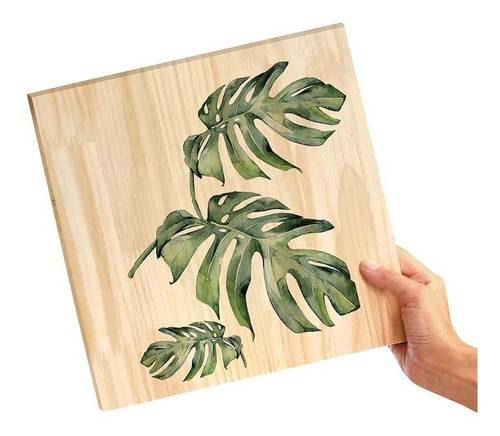 Quadro De Pinus Decorativo Monstera Sala 30x30