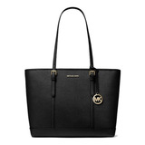 Bolsa Tote Michael Kors Jet Set Travel Large Saffiano Diseño Lisa De Cuero  Negra Asas Color Negro