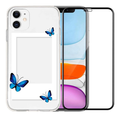 Carcasa Mariposa Portafoto + Lámina De Vidrio Para iPhone