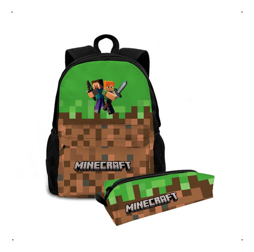 Kit Escolar Estojo Mochila Bolsa Minecraft Unissex Costas