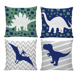 Kit 4 Capas Almofadas Dinossauro Quarto Infantil Bebê 45x45 