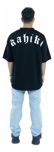 Remera Oversize Hombre Negra Estampada Kahiki