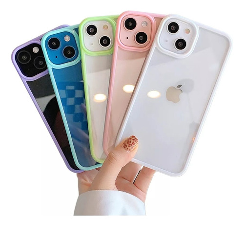 Funda Para iPhone Trasparente Con Borde De Color Alta Protec