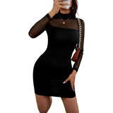 Vestido Negro Sexy Escote Transparente Noche Antro Coctel 22