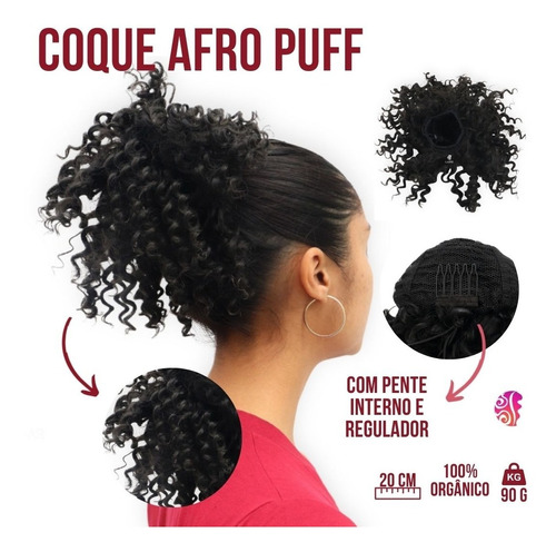 Aplique Coque De Cabelo Orgânico Cacheado Puff Com Regulador