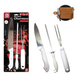 Kit Churrasco 3 Peça Faca Amolador Chaira Garfo Profissional