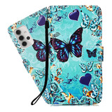 Funda Cuero Pu Mariposa Billetera Soporte Para Galaxy A32