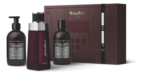 Kit Presente Malbec: Desodorante Colônia 100ml + Loção Corporal 250ml + Sabonete Líquido Corporal 250ml