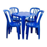 Conjunto De Mesas E Cadeiras De Plástico Bistrô Azul - 182kg