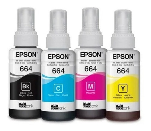 Kit 4 Tintas Epson T664 70 Ml L110 L120 L200 L210 L300 L350