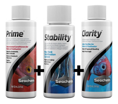 Kit Prime + Stability + Clarity 100ml Seachem C/ Nf