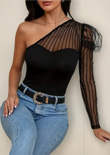 Blusa Elegante Formal Hombro De Malla Manga Gigot Asimetrica | MercadoLibre