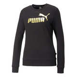 Poleron Puma Ess+ Metallic Logo Crew Tr Negro Mujer