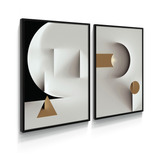 Quadro Decorativo Geometrico Dourado E Preto Entrada Sala