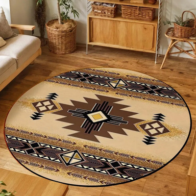 Alfombra Redonda Tribal Geométrica Étnica 80x80 Cm